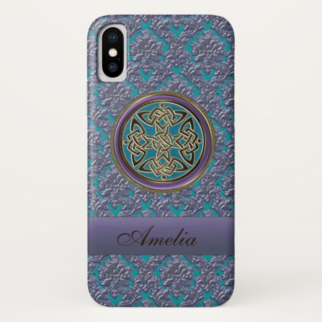 Personalized Celtic Knot Damask iPhone X Case (Back)