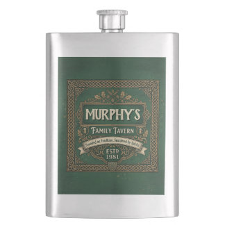 Personalized Celtic Tavern Vintage Green Whiskey Hip Flask
