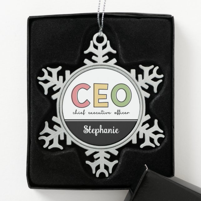 Personalized CEO Chief Executive Officer Boss Gift Snowflake Pewter Christmas Ornament (Box)