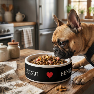 Personalized Ceramic Pet Bowl with Name & Red Hear