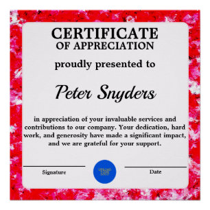 Personalized Certificate Of Appreciation Poster