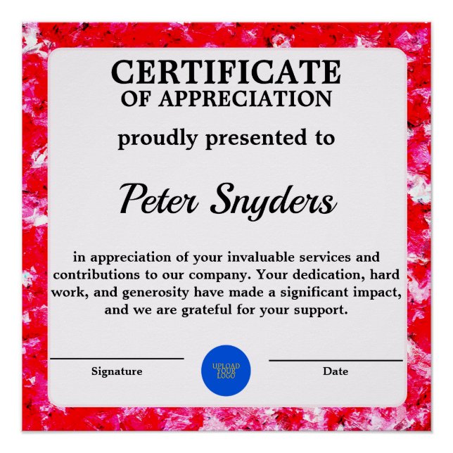 Personalized Certificate Of Appreciation Poster (Front)