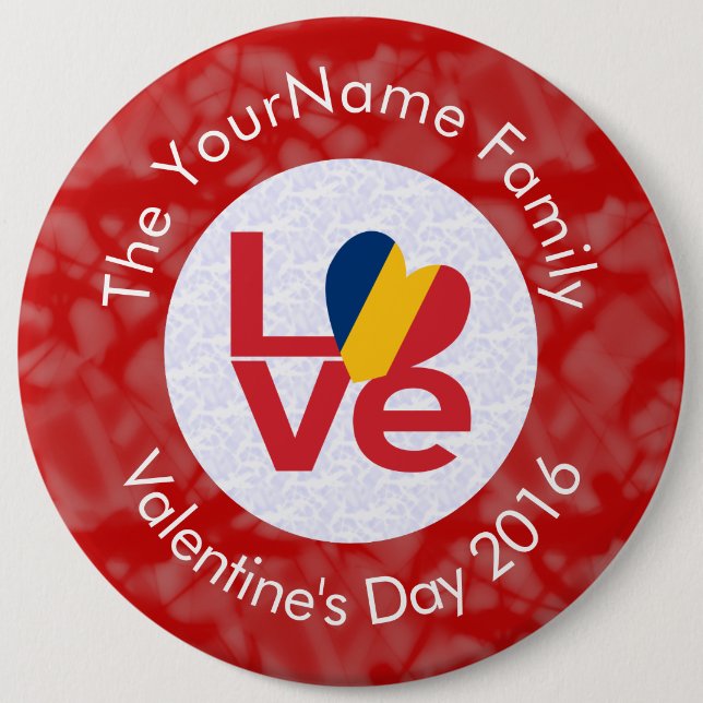 Personalized Chad Red LOVE Flag 6 Inch Round Button (Front)
