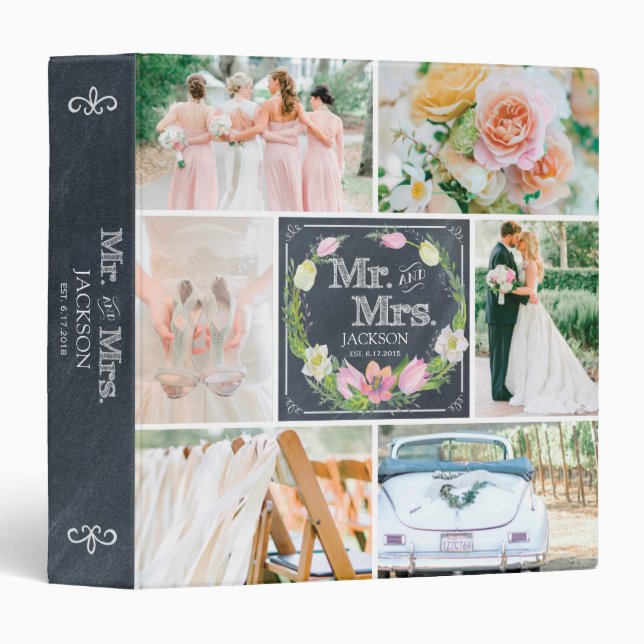 PERSONALIZED CHALK FLORAL I WEDDING PHOTO COLLAGE BINDER (Front/Spine)