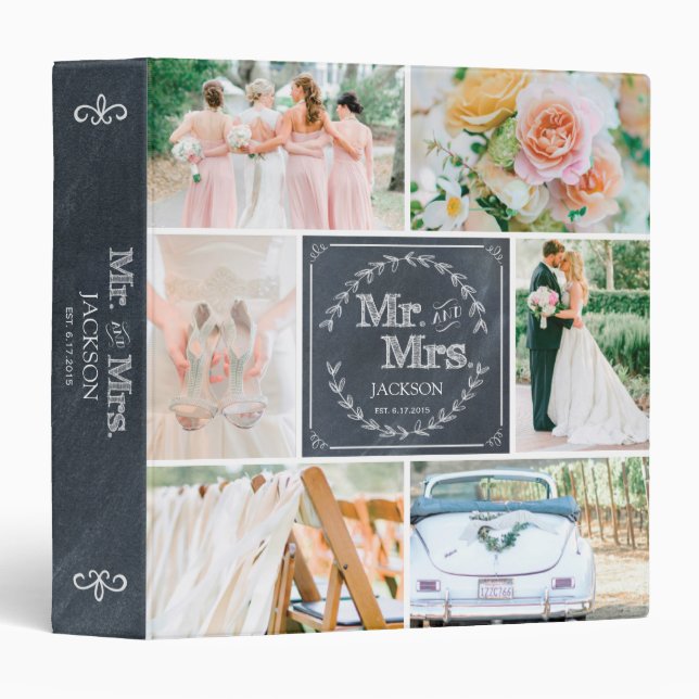 PERSONALIZED CHALK WEDDING PHOTO COLLAGE ALBUM BINDER (Front/Spine)