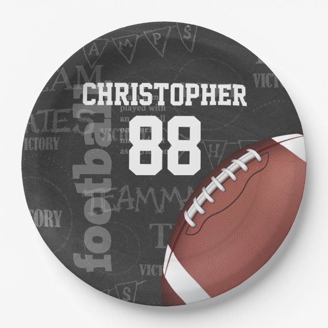 Personalized Chalkboard American Football Paper Plate (Front)