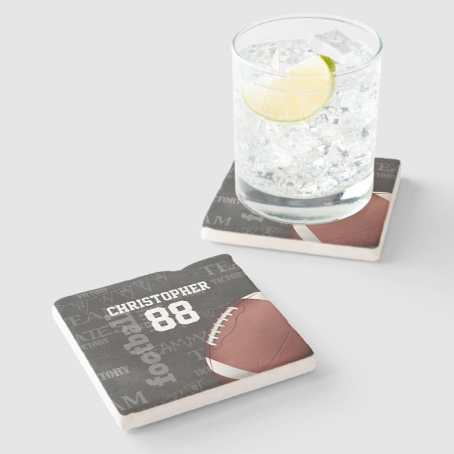 Personalized Chalkboard American Football Stone Coaster (Side)