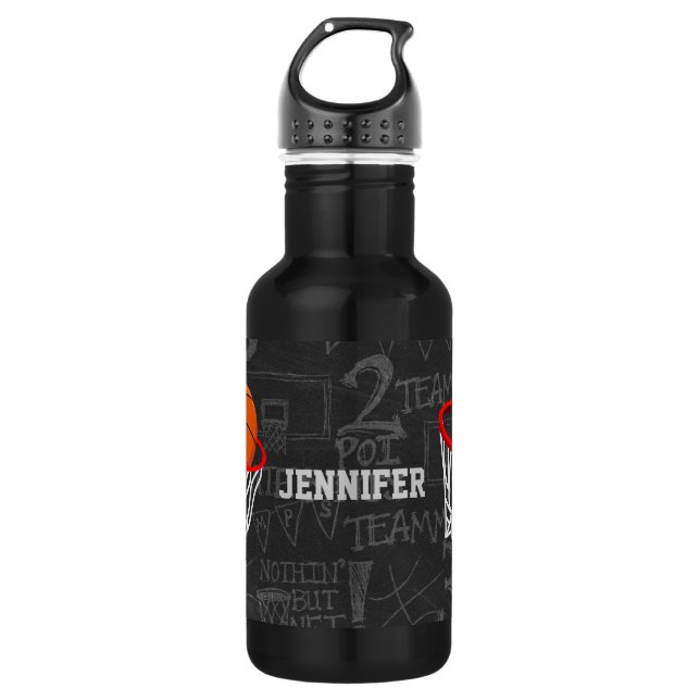 Personalized Chalkboard Basketball and Hoop 532 Ml Water Bottle (Front)