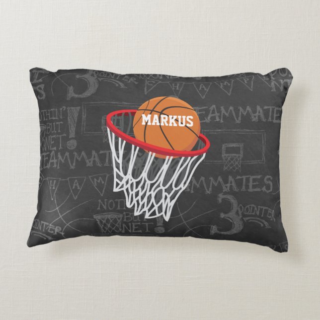 Personalized Chalkboard Basketball and Hoop Accent Pillow (Back)