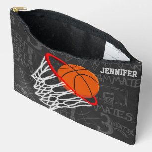 Personalized Chalkboard Basketball and Hoop Accessory Pouch