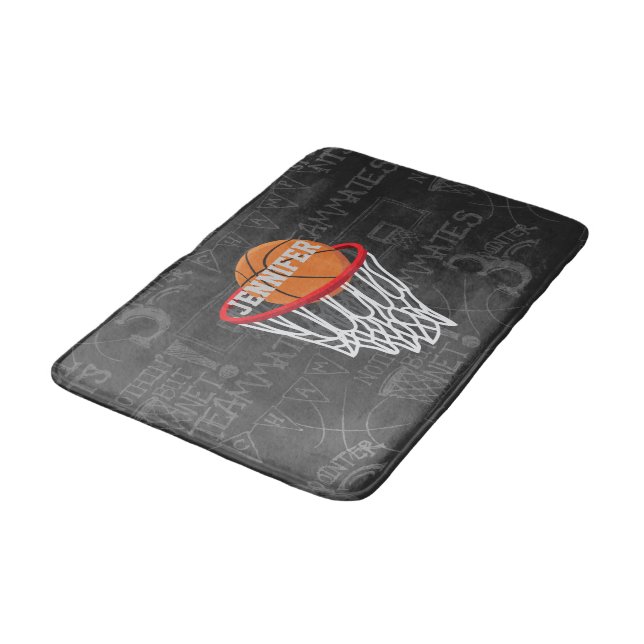 Personalized Chalkboard Basketball and Hoop Bath Mat (Angled)