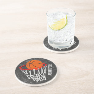 Personalized Chalkboard Basketball and Hoop Coaster