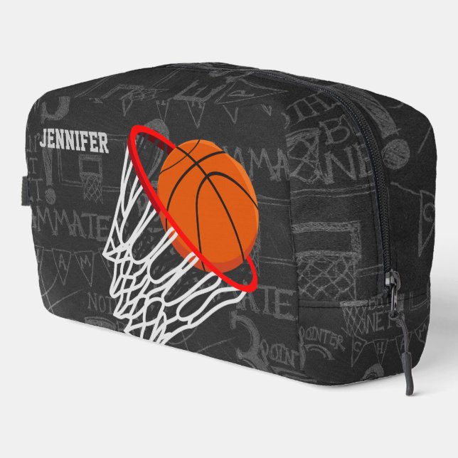 Personalized Chalkboard Basketball and Hoop Dopp Kit (Right Corner)