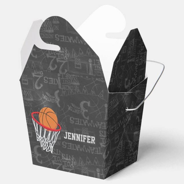 Personalized Chalkboard Basketball and Hoop Favor Box (Opened)