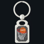 Personalized Chalkboard Basketball and Hoop Keychain<br><div class="desc">Personalized basketball and hoop design on a dark and light grey chalkboard design background with a pattern of basketball terms. Just customize the name to add the name of the basktball fan, basketball player or basketball coach. Ideal for netball players too! We welcome custom requests. Please contact us via our...</div>
