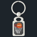 Personalized Chalkboard Basketball and Hoop Keychain<br><div class="desc">Personalized basketball and hoop design on a dark and light grey chalkboard design background with a pattern of basketball terms. Just customize the name to add the name of the basktball fan, basketball player or basketball coach. Ideal for netball players too! We welcome custom requests. Please contact us via our...</div>