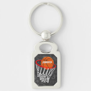 Personalized Chalkboard Basketball and Hoop Keychain