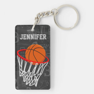 Personalized Chalkboard Basketball and Hoop Keychain