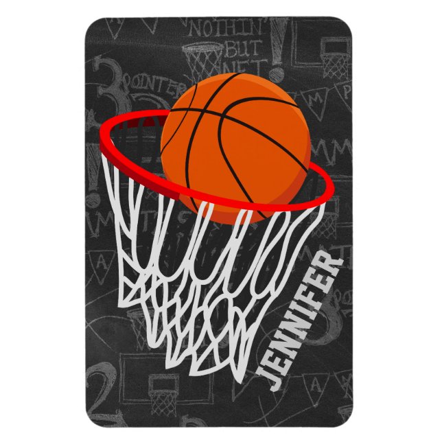 Personalized Chalkboard Basketball and Hoop Magnet (Vertical)