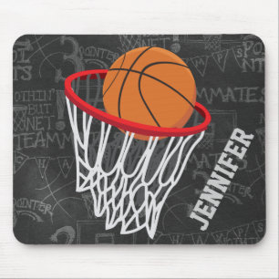 Personalized Chalkboard Basketball and Hoop Mouse Pad