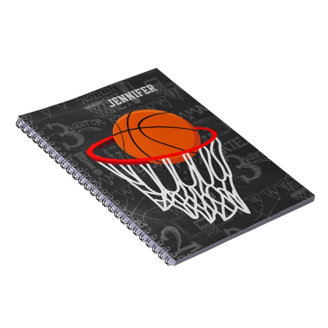 Personalized Chalkboard Basketball and Hoop Notebook (Right Side)