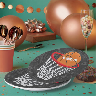 Personalized Chalkboard Basketball and Hoop Paper Plate