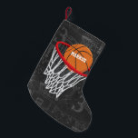 Personalized Chalkboard Basketball and Hoop Small Christmas Stocking<br><div class="desc">Personalized basketball and hoop design on a dark and light grey chalkboard design background with a pattern of basketball terms. Just customize the name to add the name of the basktball fan, basketball player or basketball coach. Ideal for netball players too! We welcome custom requests. Please contact us via our...</div>
