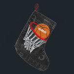 Personalized Chalkboard Basketball and Hoop Small Christmas Stocking<br><div class="desc">Personalized basketball and hoop design on a dark and light grey chalkboard design background with a pattern of basketball terms. Just customize the name to add the name of the basktball fan, basketball player or basketball coach. Ideal for netball players too! We welcome custom requests. Please contact us via our...</div>