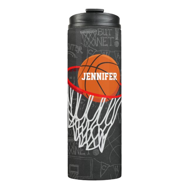 Personalized Chalkboard Basketball and Hoop Thermal Tumbler (Front)