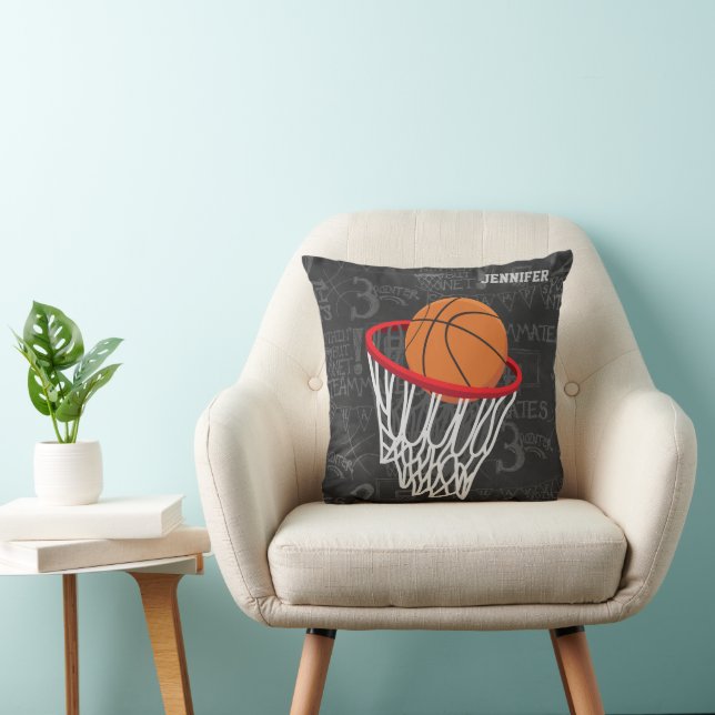 Personalized Chalkboard Basketball and Hoop Throw Pillow (Chair)