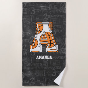 Personalized Chalkboard Basketball Letter A Beach Towel