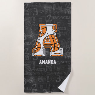 Personalized Chalkboard Basketball Letter A Beach Towel