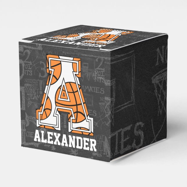 Personalized Chalkboard Basketball Letter A Favor Box (Front Side)