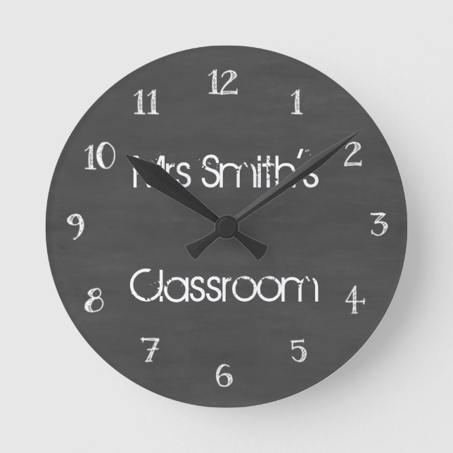 Personalized Chalkboard Classroom Round Clock (Front)