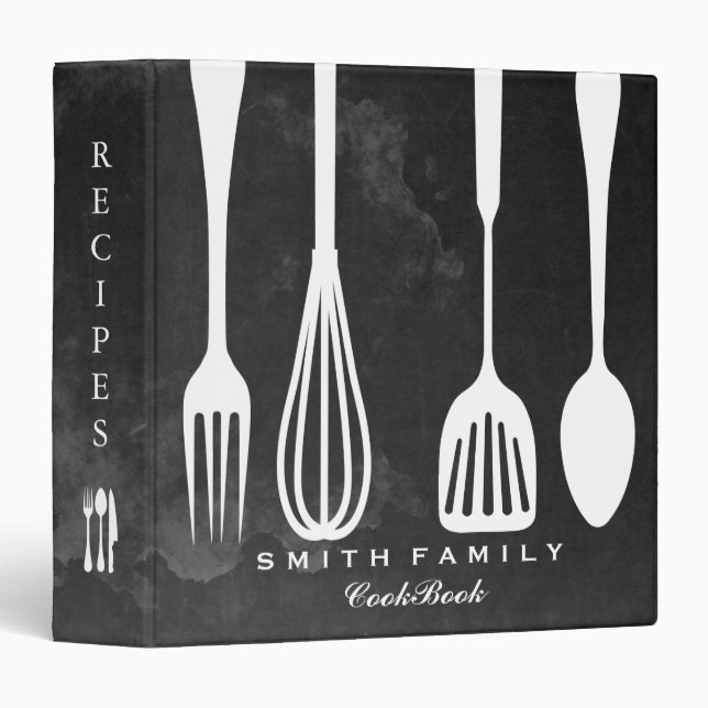 Personalized Chalkboard Family Recipe Cookbook 3 R Binder (Front/Spine)