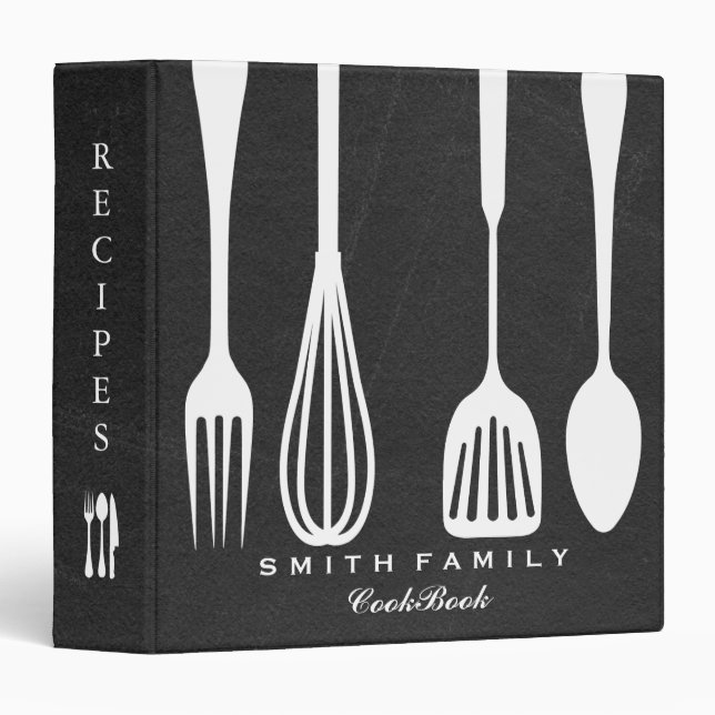 Personalized Chalkboard Family Recipe Cookbook 3 R Binder (Front/Spine)