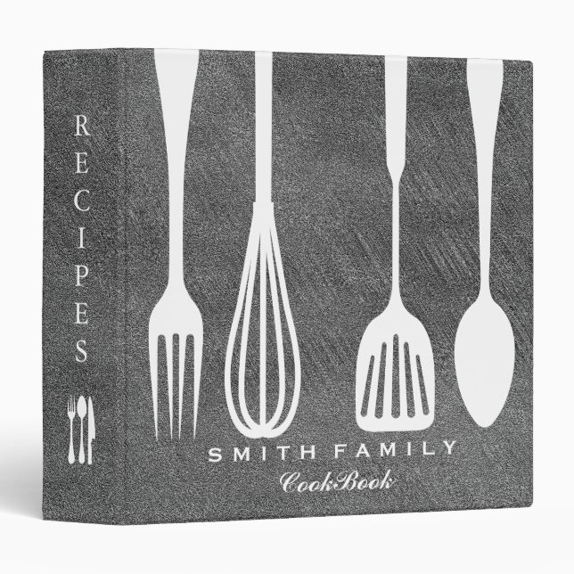 Personalized Chalkboard Family Recipe Cookbook 3 R Binder (Front/Spine)
