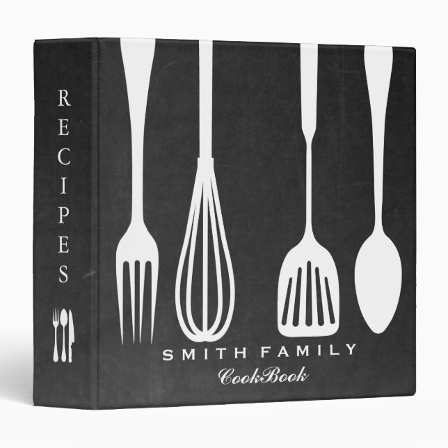 Personalized Chalkboard Family Recipe Cookbook 3 R Binder (Front/Spine)