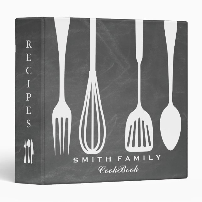 Personalized Chalkboard Family Recipe Cookbook 3 R Binder (Front/Spine)