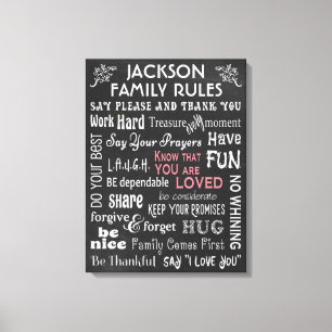 Personalized Chalkboard "Family Rules" Canvas Print
