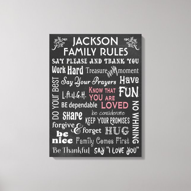 Personalized Chalkboard "Family Rules" Canvas Print (Front)