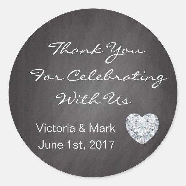 Personalized Chalkboard Heart Wedding Favours Classic Round Sticker (Front)