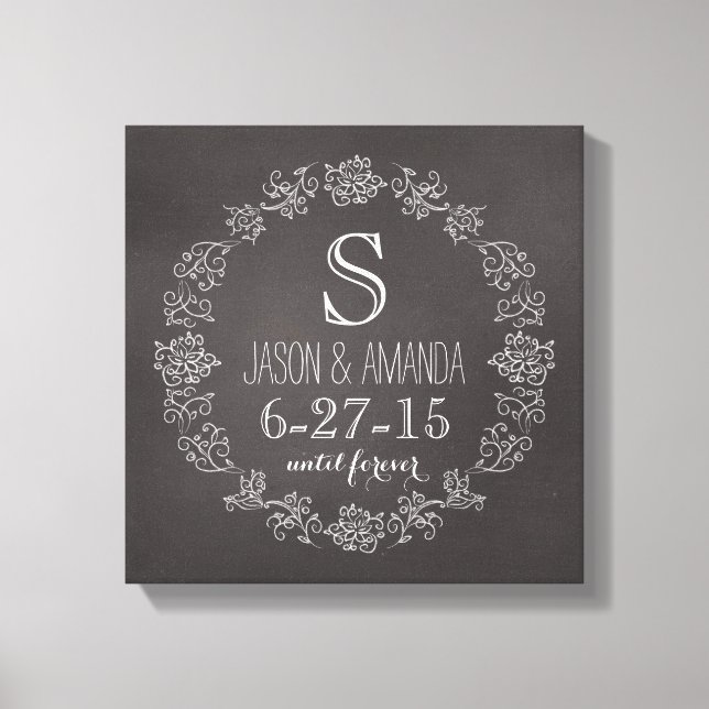 Personalized Chalkboard Monogram Wedding Date Canvas Print (Front)