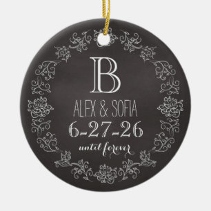 Personalized Chalkboard Monogram Wedding Date Ceramic Ornament