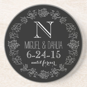 Personalized Chalkboard Monogram Wedding Date Coaster