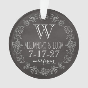 Personalized Chalkboard Monogram Wedding Date Ornament
