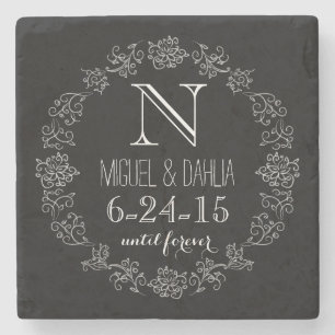 Personalized Chalkboard Monogram Wedding Date Stone Coaster