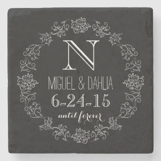 Personalized Chalkboard Monogram Wedding Date Stone Coaster