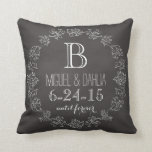 Personalized Chalkboard Monogram Wedding Date Throw Pillow<br><div class="desc">Celebrate the wedding day or anniversary of your favourite bride and groom with this customizable keepsake! An elegant white scroll chalk border on a black chalkboard background surrounds a monogram, couple's names and wedding date. “until forever” is written in script below the wedding date. Makes a beautiful, modern, personalized gift....</div>