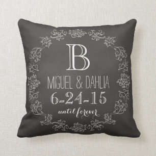 Personalized Chalkboard Monogram Wedding Date Throw Pillow